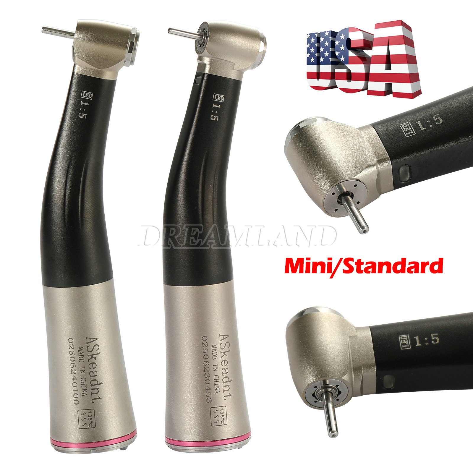 Dental LED 1:5 Contra Angle Fiber Optic Handpiece Mini / Standard Head 2 Colors