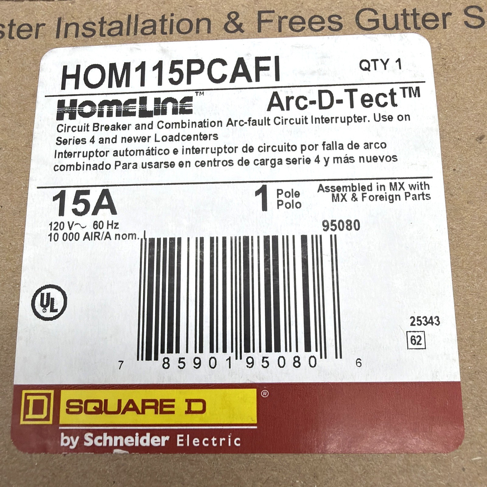 Square D HOM115PCAFI 15A CAFCI Plug-On Neutral Arc Fault Breaker 120V NEW- Lot 6