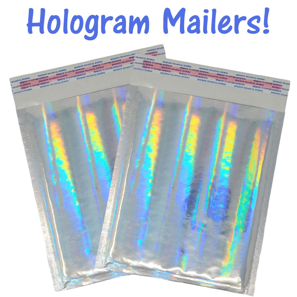 6×10 Pink & Hologram Metallic Bubble Mailers Holographic Air Shipping Envelopes