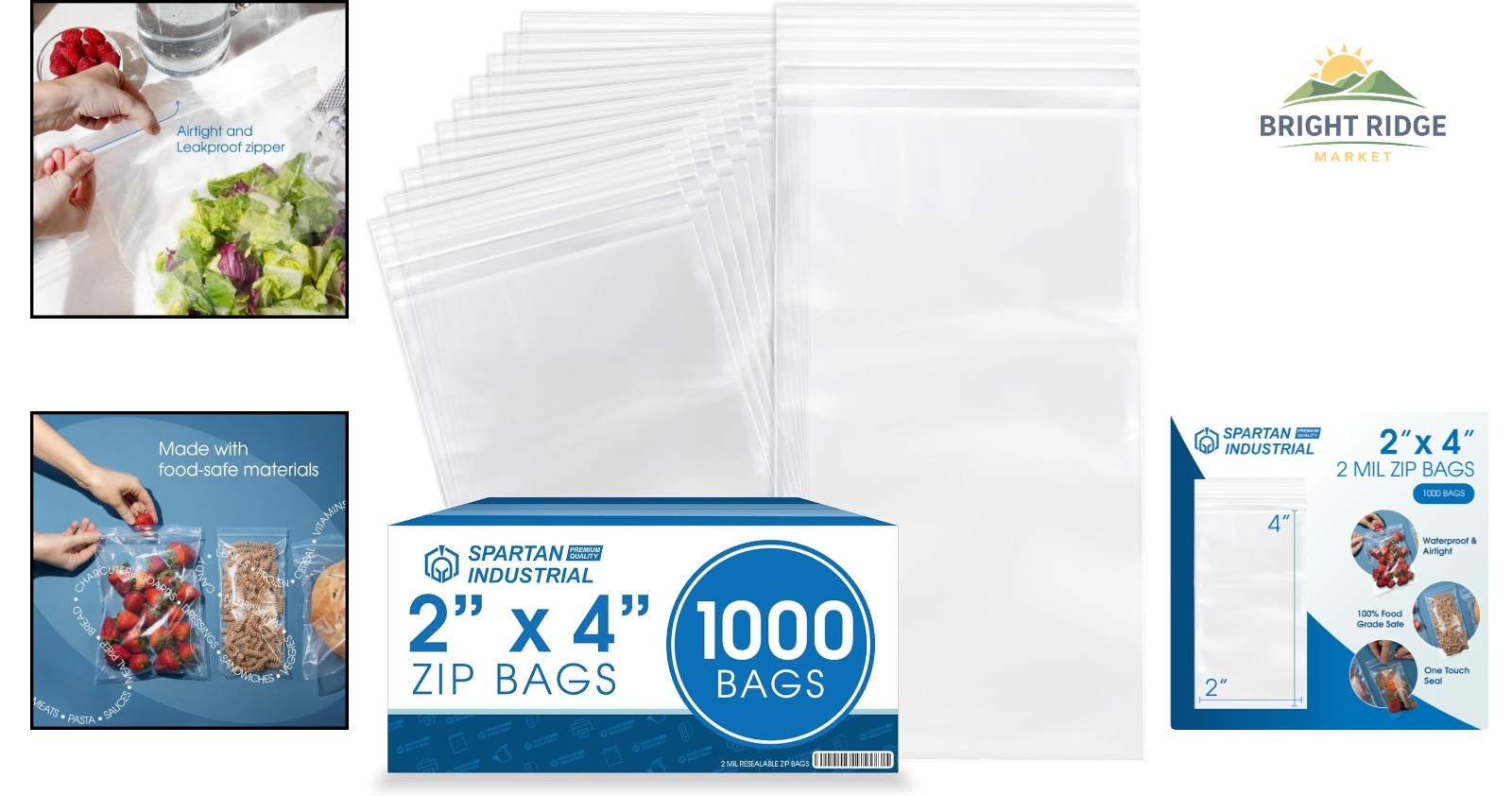 Clear Reclosable Zip Plastic Bags 2″ x 4″ 1000 Count for Packing and Storage