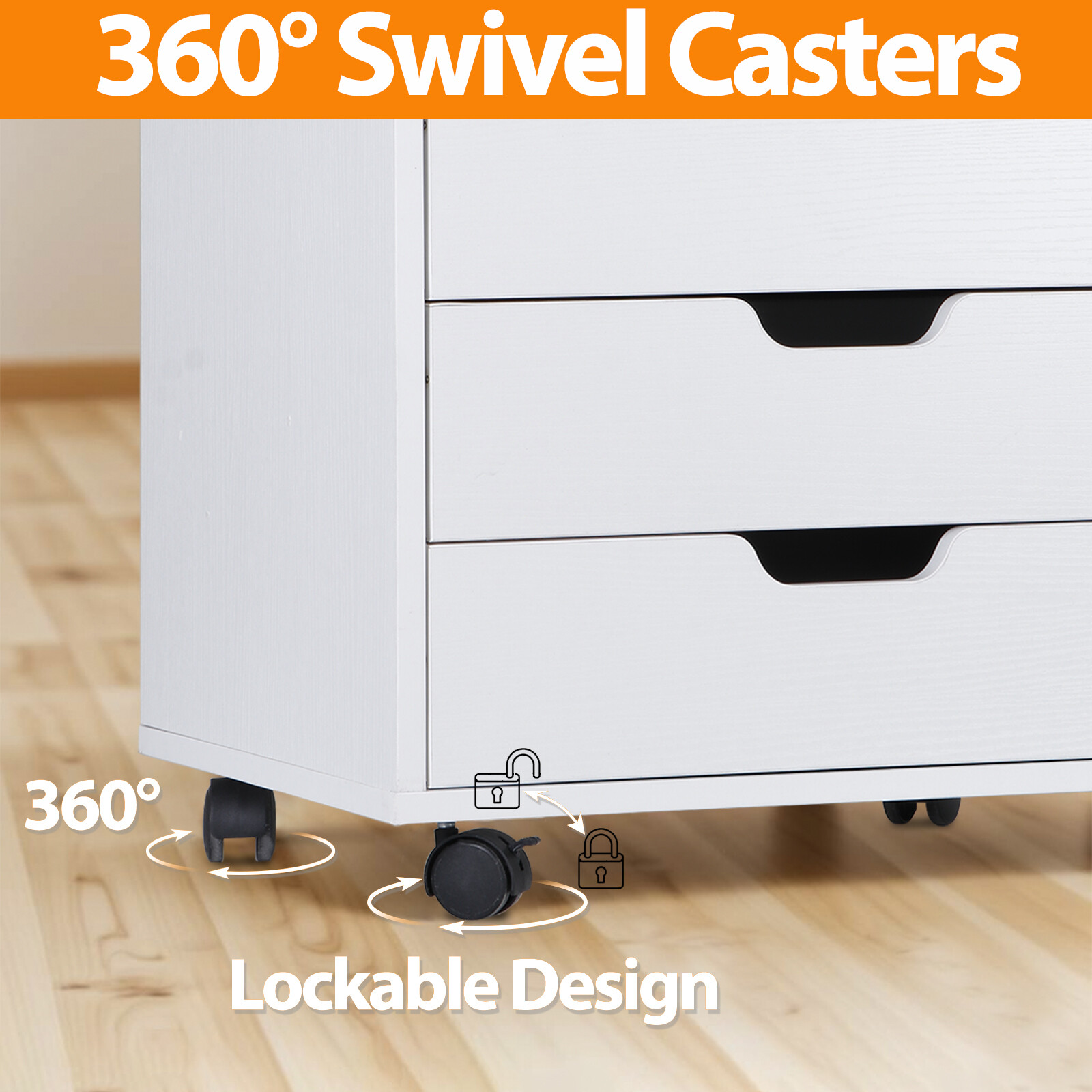 5 Drawer Dresser Rolling Clothing Storage Chest Beside Wall Mobile Store Clothes