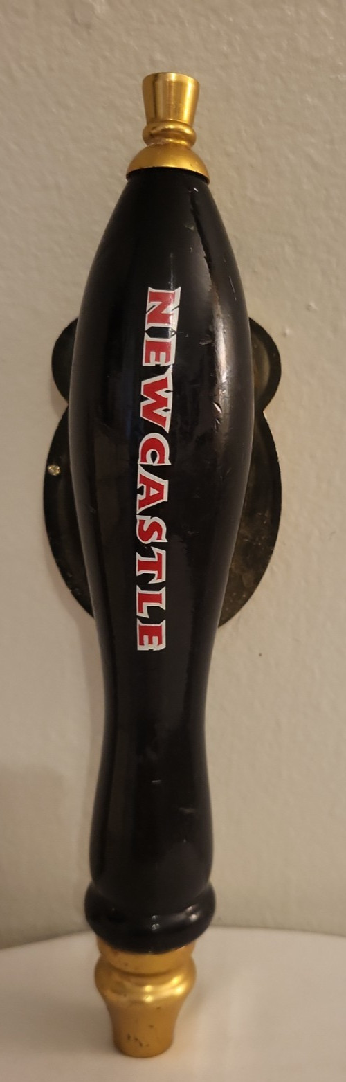 Vtg Newcastle Brown Ale Beer Tap Screw On Handle The One and Only Wood 11.5 IN