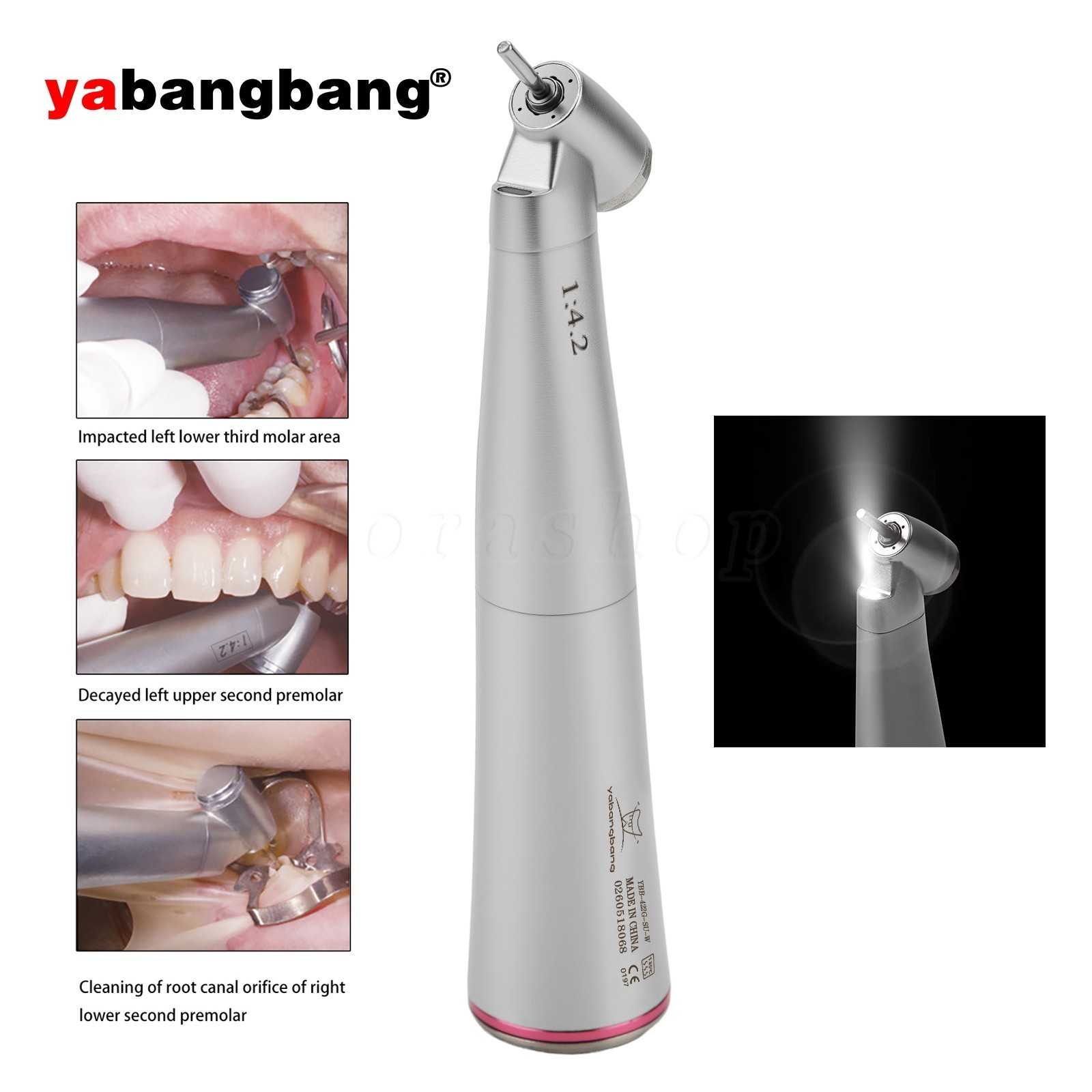 3* Dental 1:4.2 45° LED Surgical Handpiece Internal 4 Water Spray Push Button