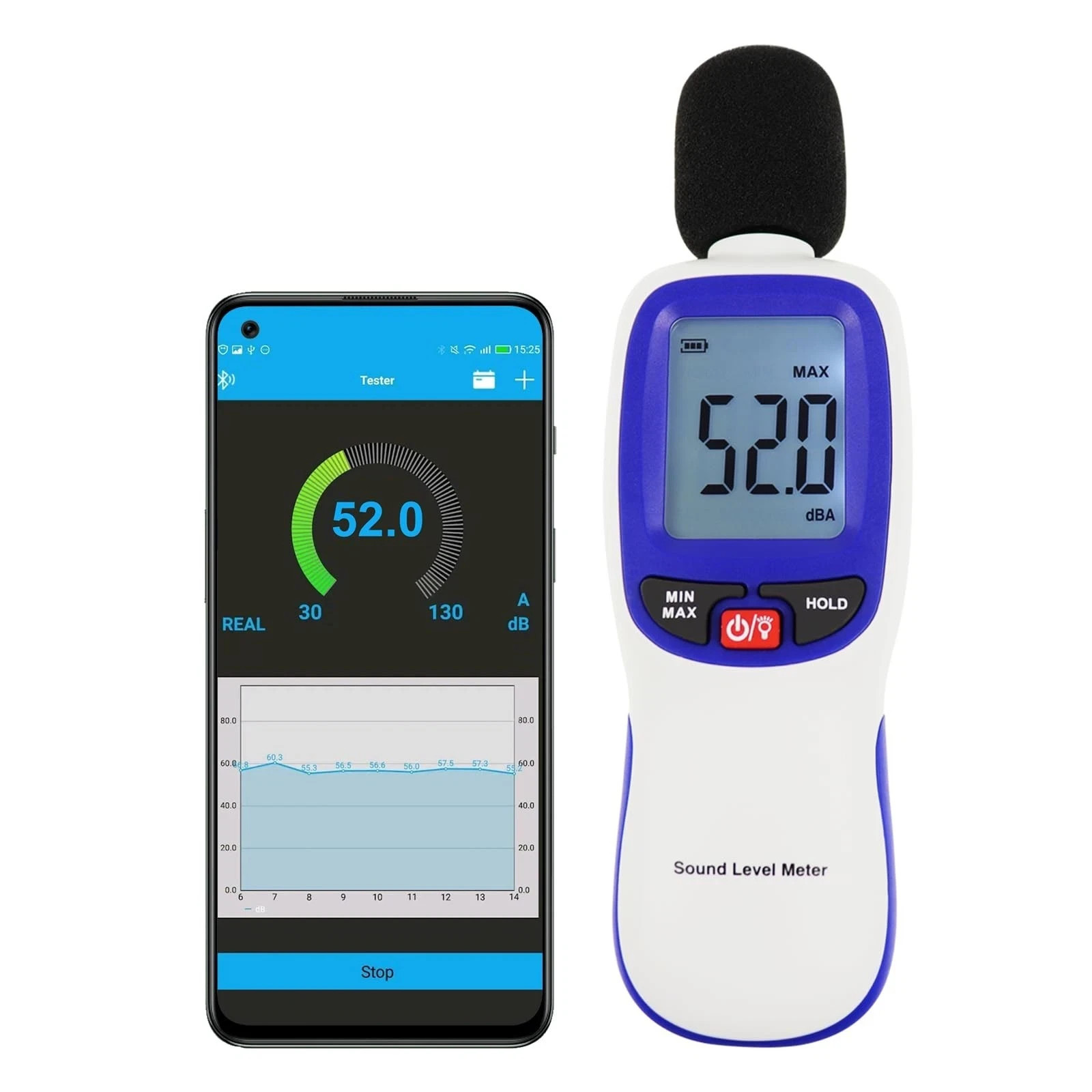 Bluetooth Decibel Meter Digital Sound Level Meter Portable SPL Meter 30~130dB…