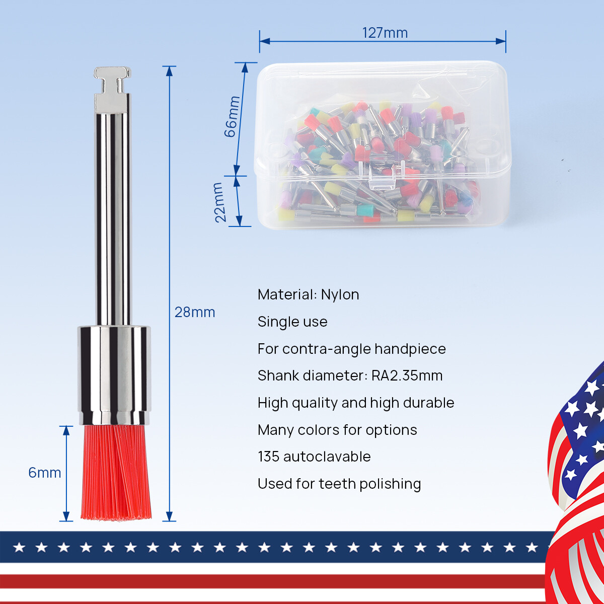 100Pcs Dental Nylon Polishing Flat Latch Polisher Prophy Brush Disposable mixed