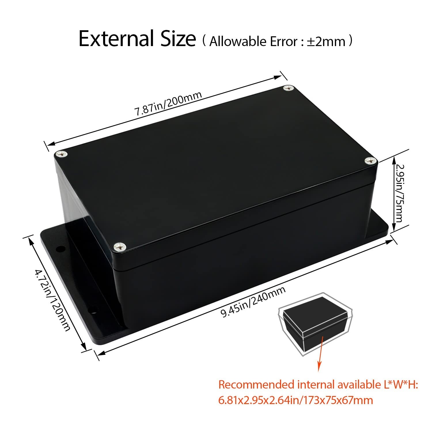 Waterproof Junction Box 7.87″x4.72″x2.95″ Electric Enclosure