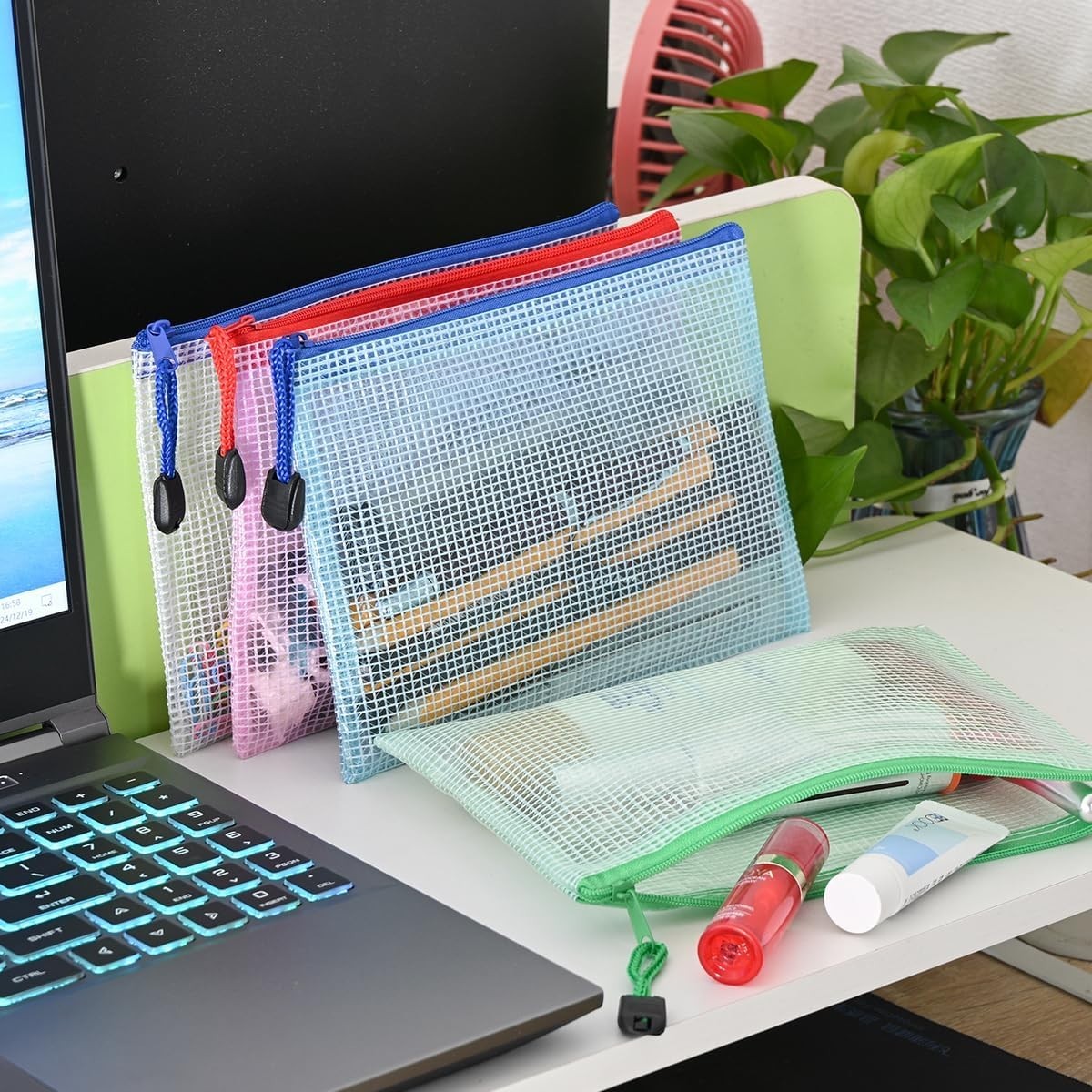 B6 Size Waterproof Mesh Pouch Set, 10 Multicolored Zipper Bags for Home & Office