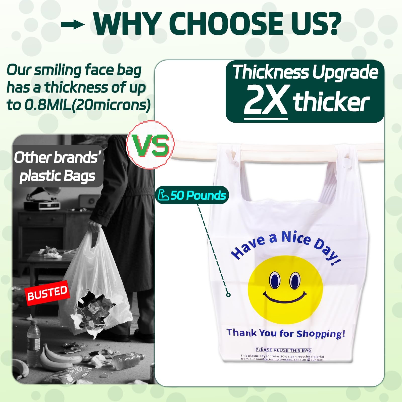 Heavy Duty TShirt Bags White 11x6x21 100 Count Plastic Grocery Shopping