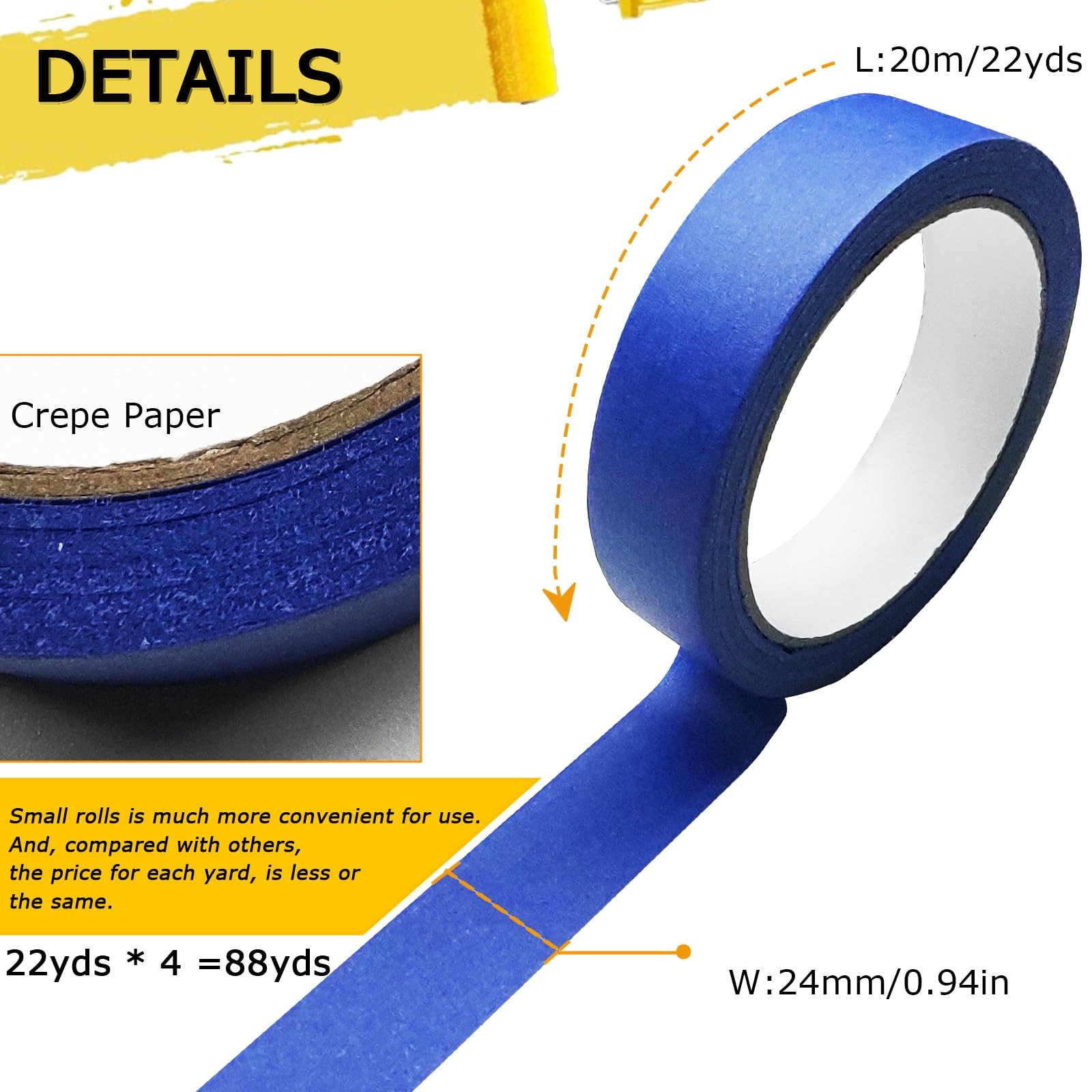 4 Rolls Premium Painters Tape, Blue 4 Rolls, 0.94IN X 22YD, Navy