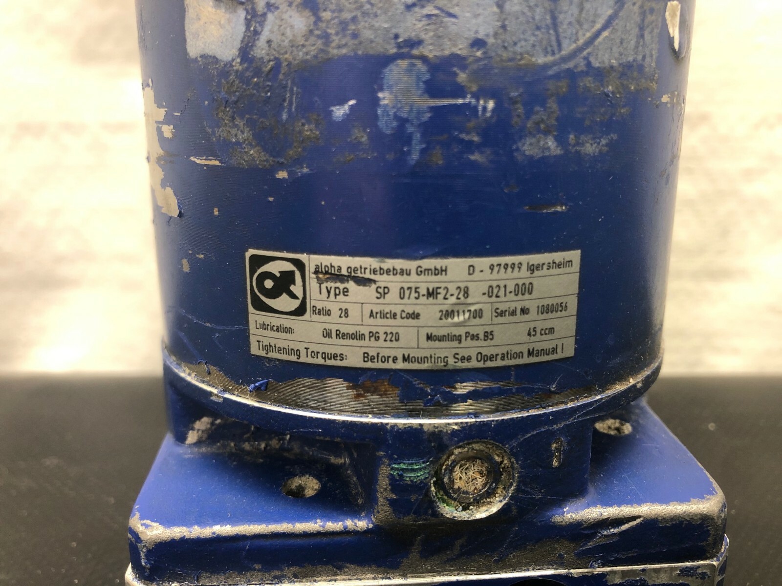 Aloha 5P-075-MF2-28-021-000 Gearbox Head Motor Reducer