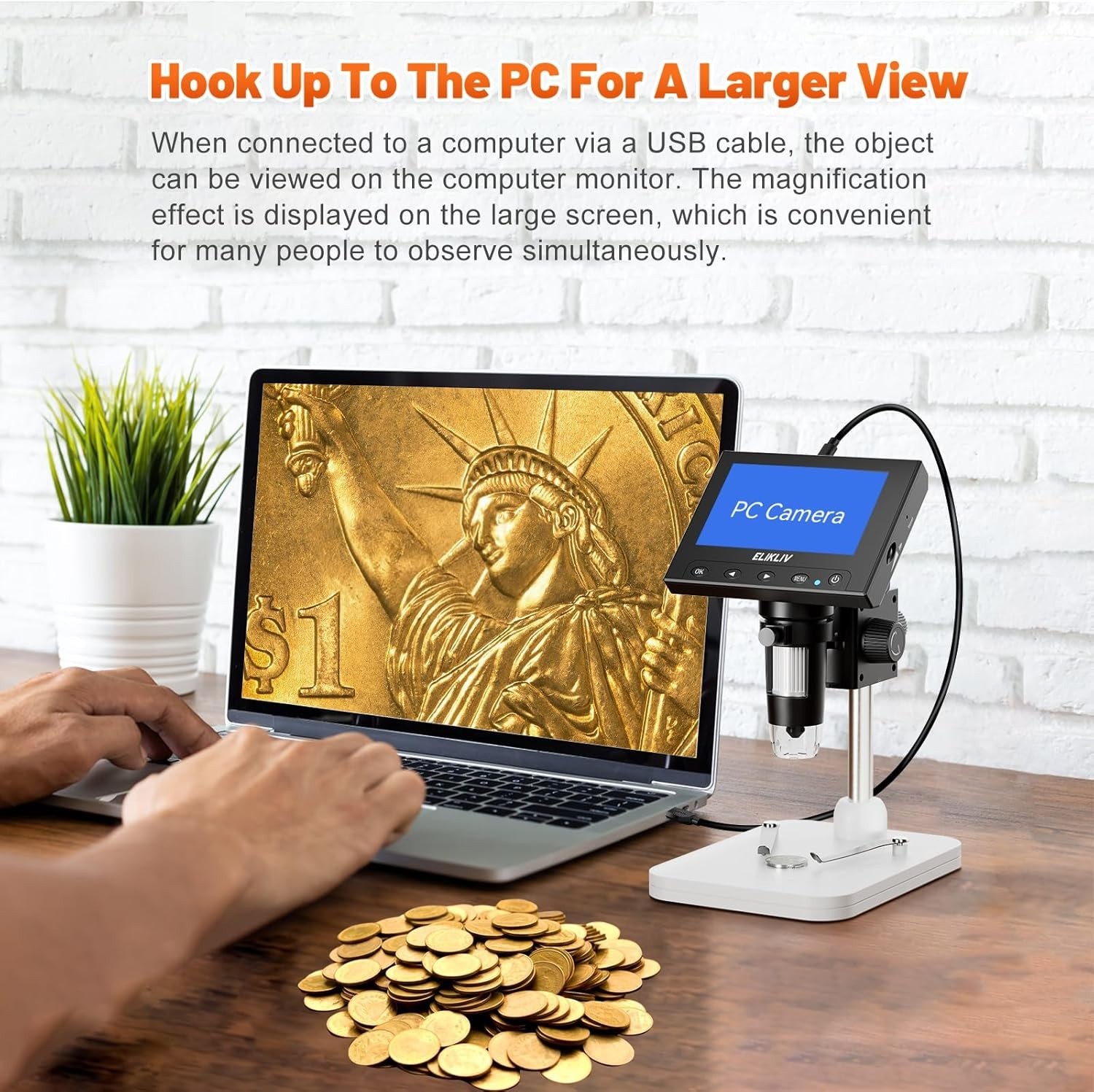 High-Definition Coin Microscope 1000x – LED Illumination & USB PC Compatibility
