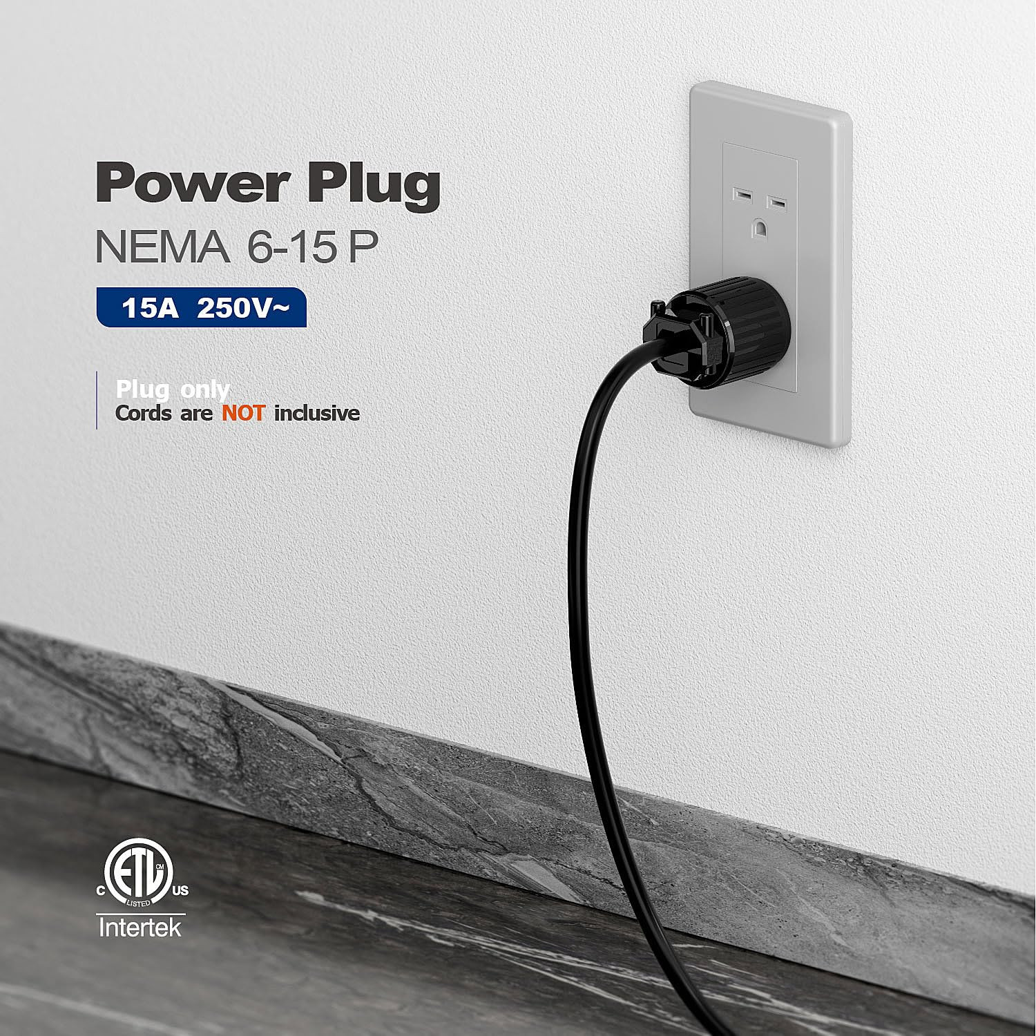 NEMA 6-15P Male Plug, ETL Listed 15AMP/250VOLT,15A Straight DIY Male, Usa/Canada