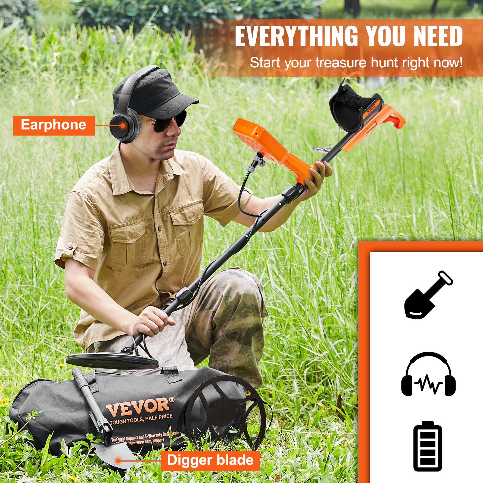 LCD Display Metal Detector 12 inch Coil Gold Digger Hunter IP68 Waterproof
