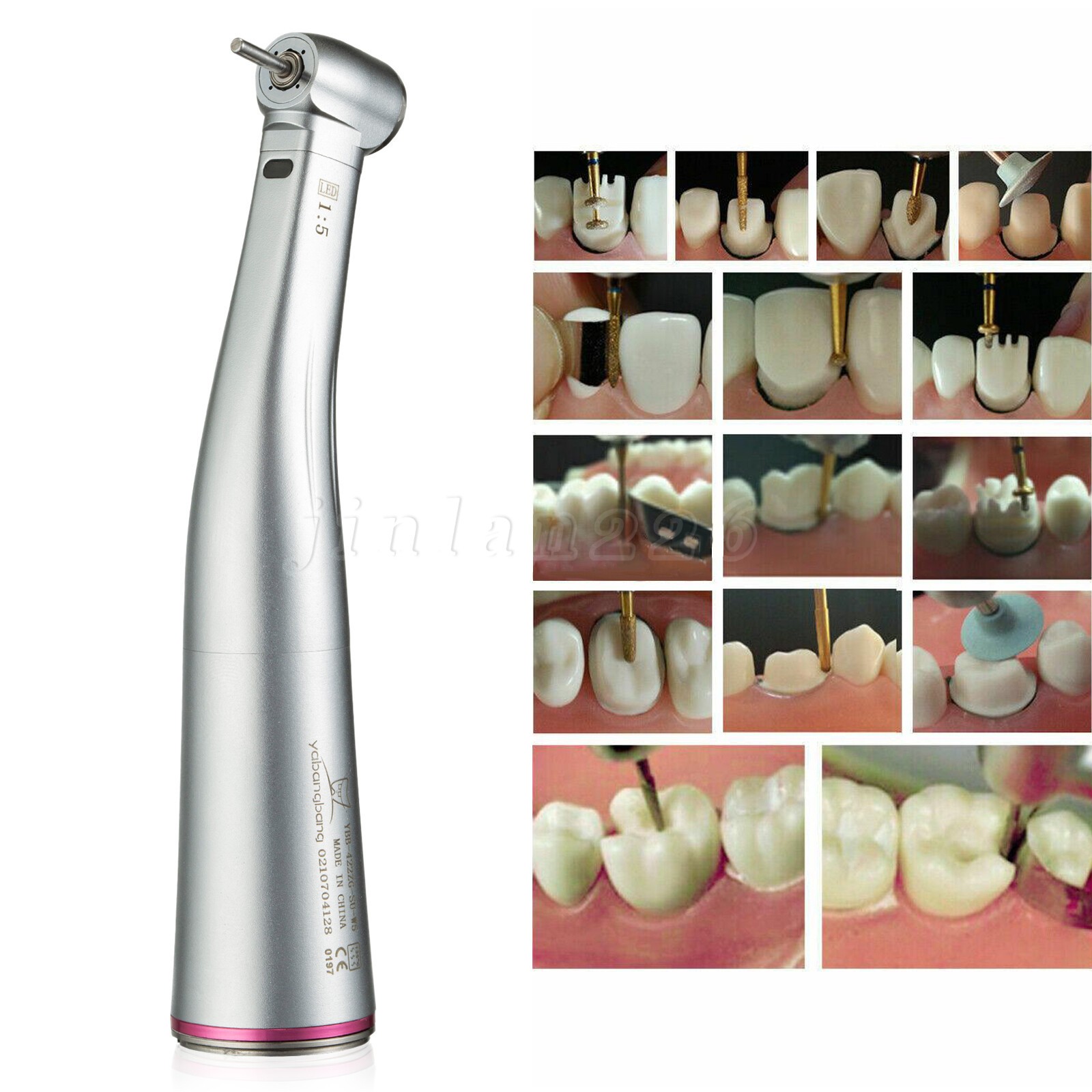 NSK Ti-MAX X95L Style Dental 1:5 LED Fiber Optic Contra Angle Handpiece Red Ring
