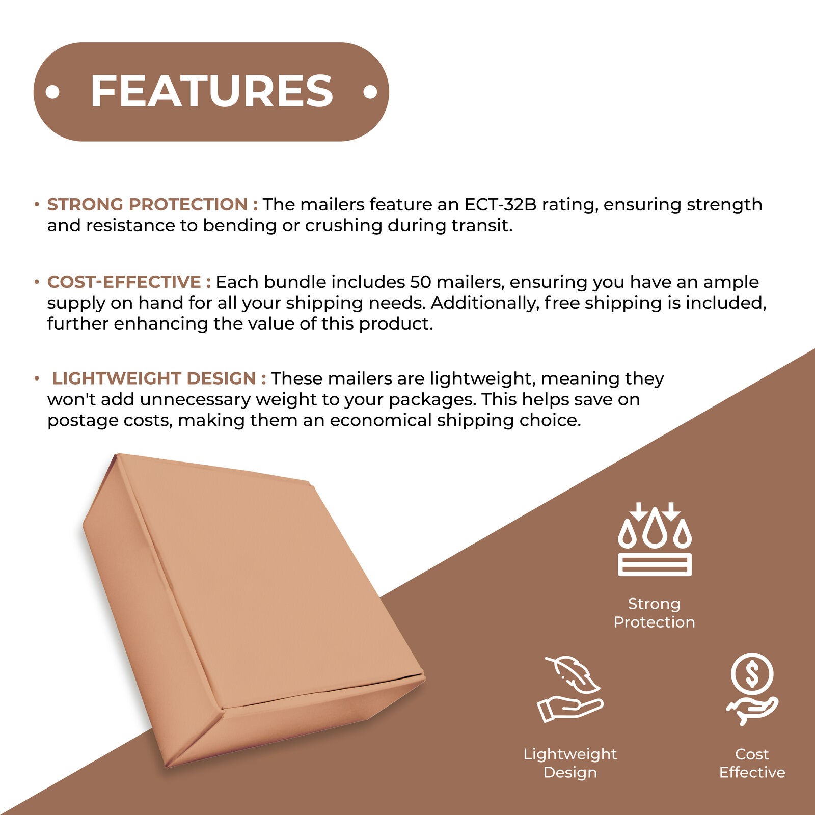 4 x 2 x 2″ Kraft Corrugated Mailers For Mailing/Shipping ECT-32B 50/Case