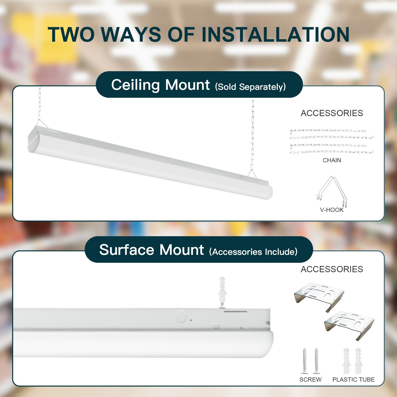 4FT LED Linear Shop Light, 3CCT 3500-5000K, 3 Lumen, 120-277V 0-10V Dim, UL/DLC