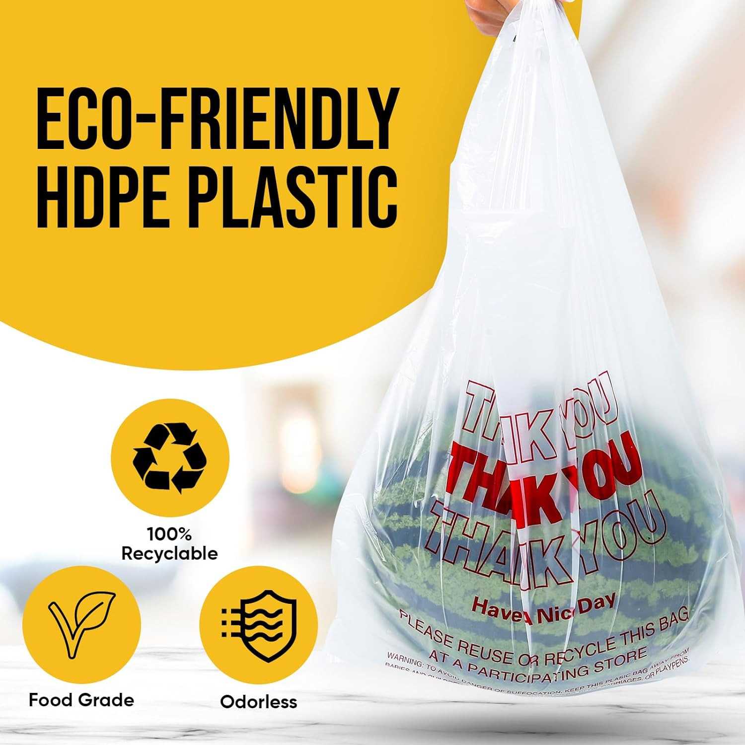 300 Plastic Shopping Bags Thank You Grocery Handles Retail Bulk 11x6x21