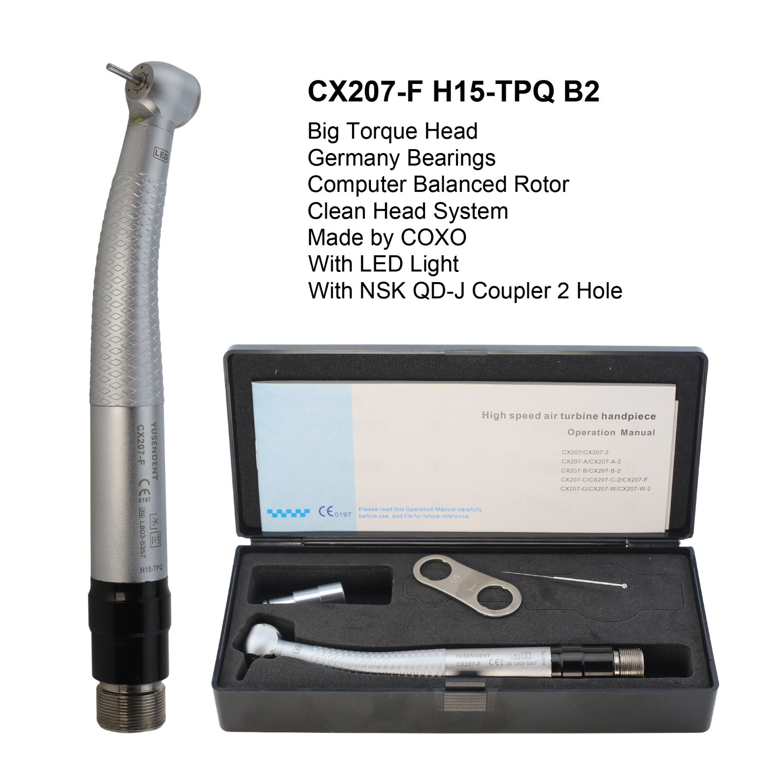 COXO Dental Self Power LED Handpiece CX207-F High Speed Turbine 2 4 Hole Midwest