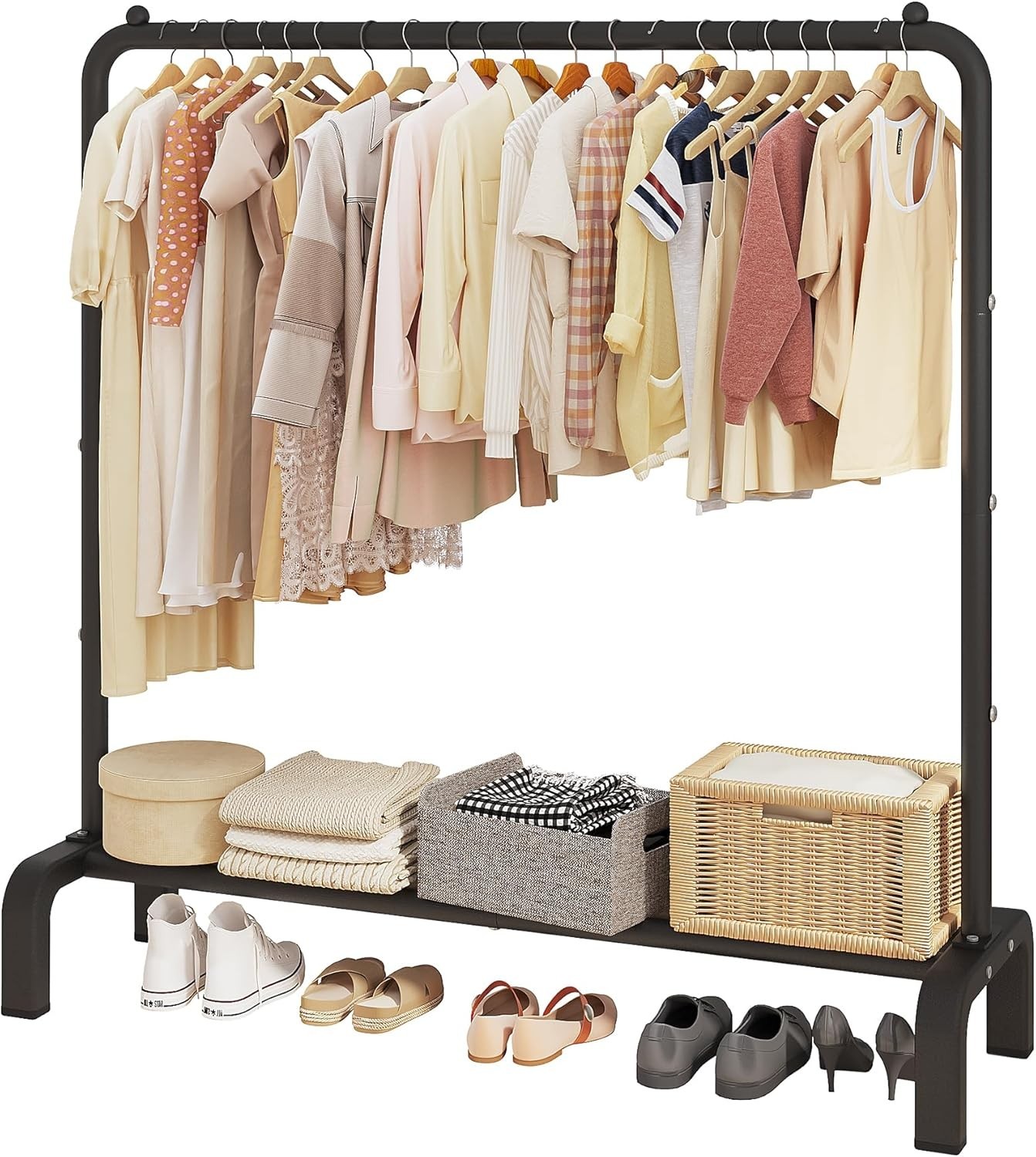 Stylish Black Clothing Rack with Bottom Shelf for Efficient Garment Organization