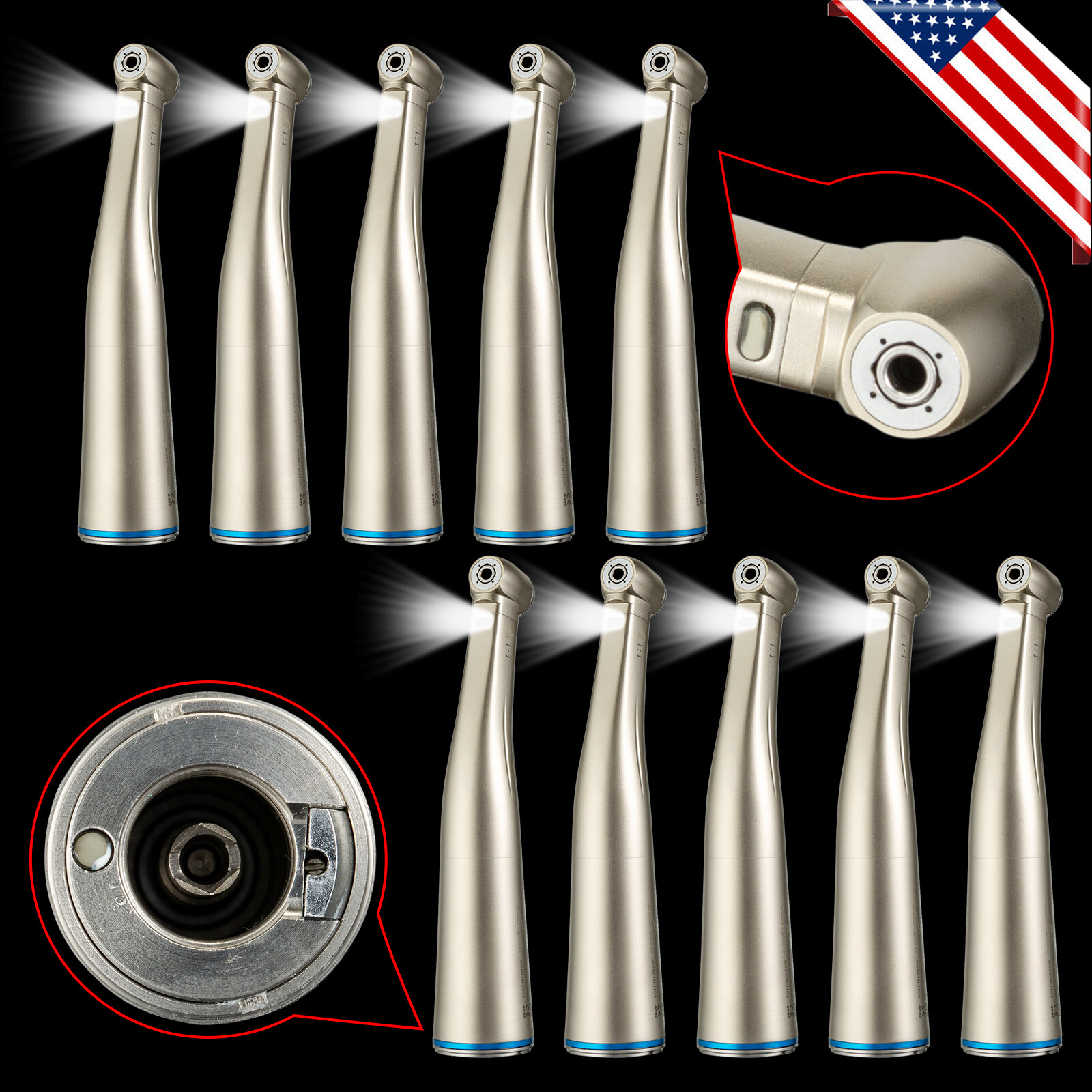 USA Dental 1:1 Fiber Optic LED Contra Angle Handpiece for NSK Electric Motor