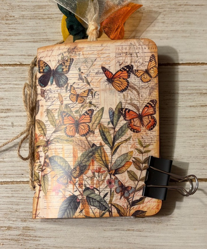 Junk Journal Handmade Booklet Book Vintage “Nature Butterfly” Pockets, Ephemera