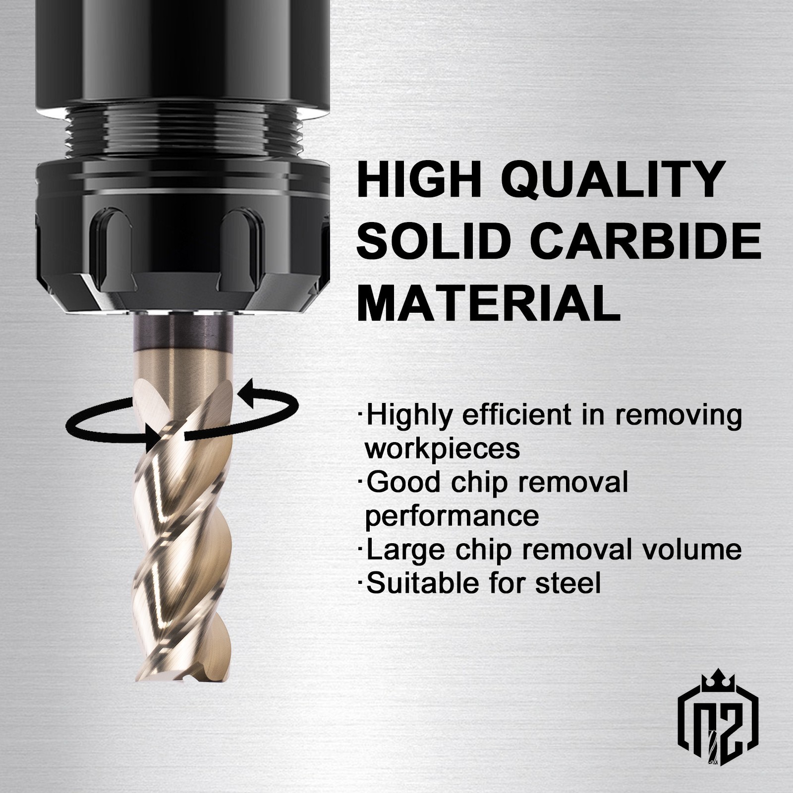 1Pc 3 Flute 45 Helix Angle 3/4″x1-3/4″x4″ Solid Carbide End Mill – ZRN Coated