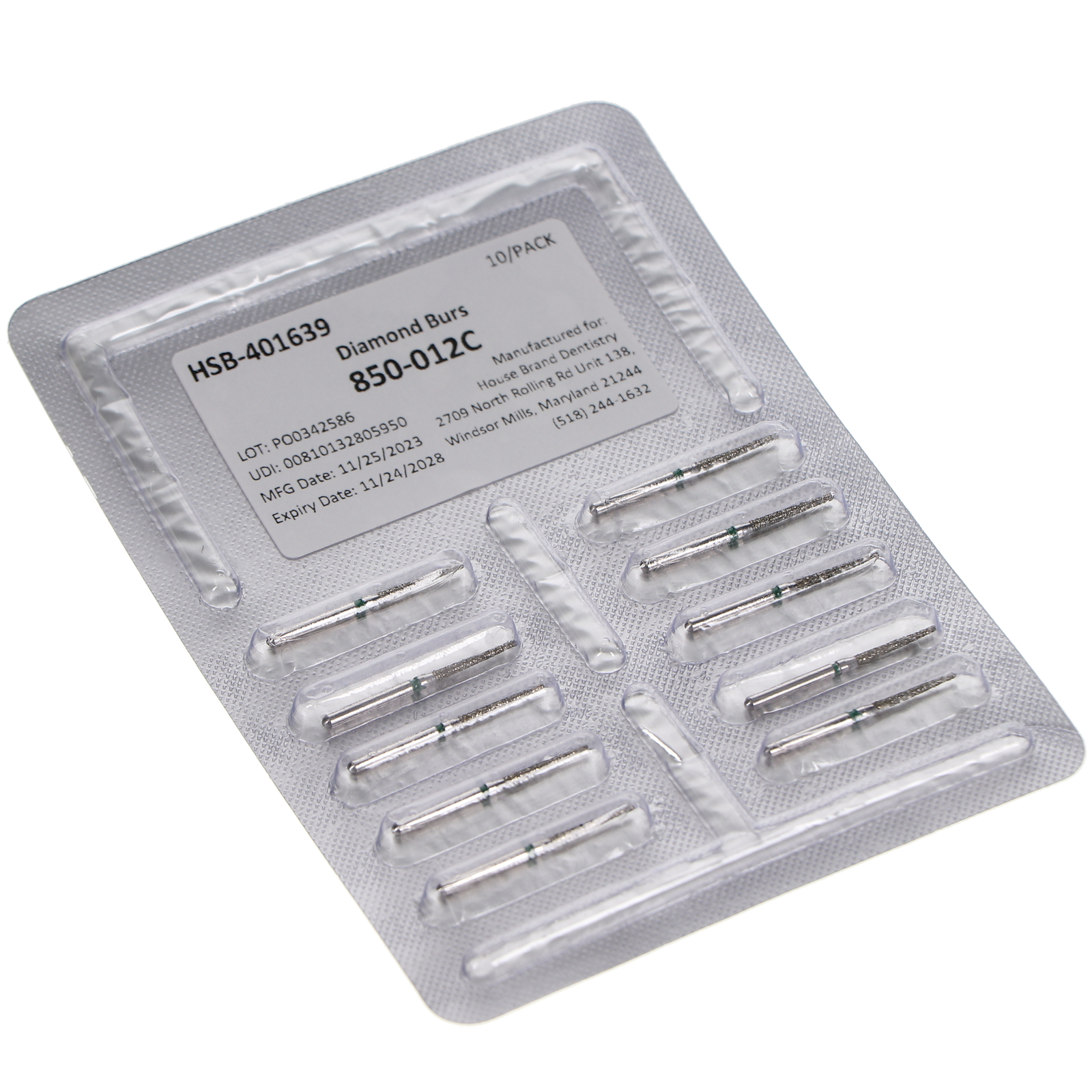 House Brand Dentistry 401639 FG 850-012C Round Taper Coarse Diamond Burs 10/Pk