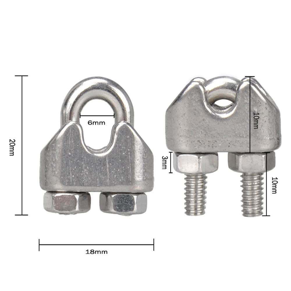 20PCS 1/8 Inches M3 Stainless Steel Wire Rope Cable Clip Clamp