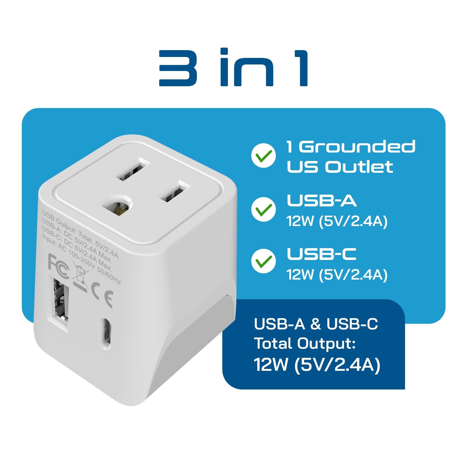 Japan, Philippines Travel Adapter Plug with USBA + USBC Usa Input Type A U…