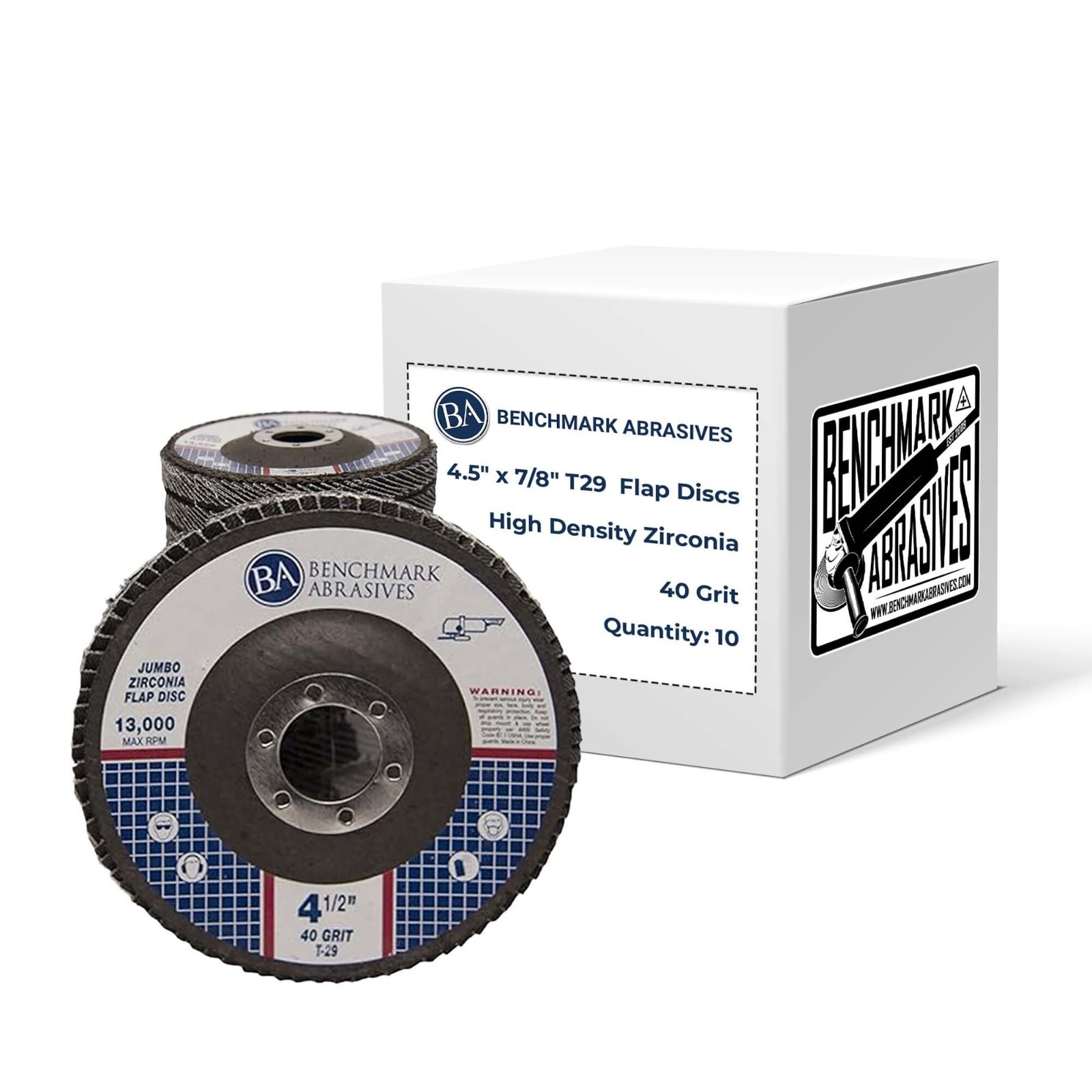 Premium Jumbo Zirconia Flap Discs 4.5″ x 7/8″ for Angle Grinder – 40 Grit (10 Pa
