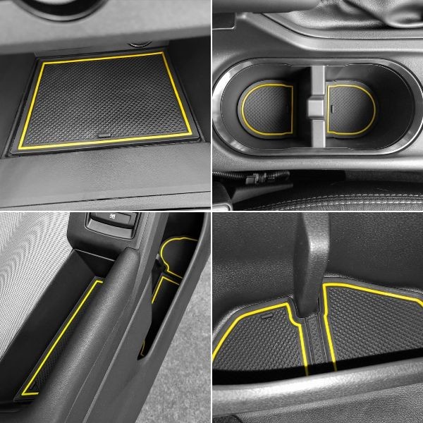 Cup Holder Insert for Center Console Mat Non-Slip Door Pocket Li Color: Yellow