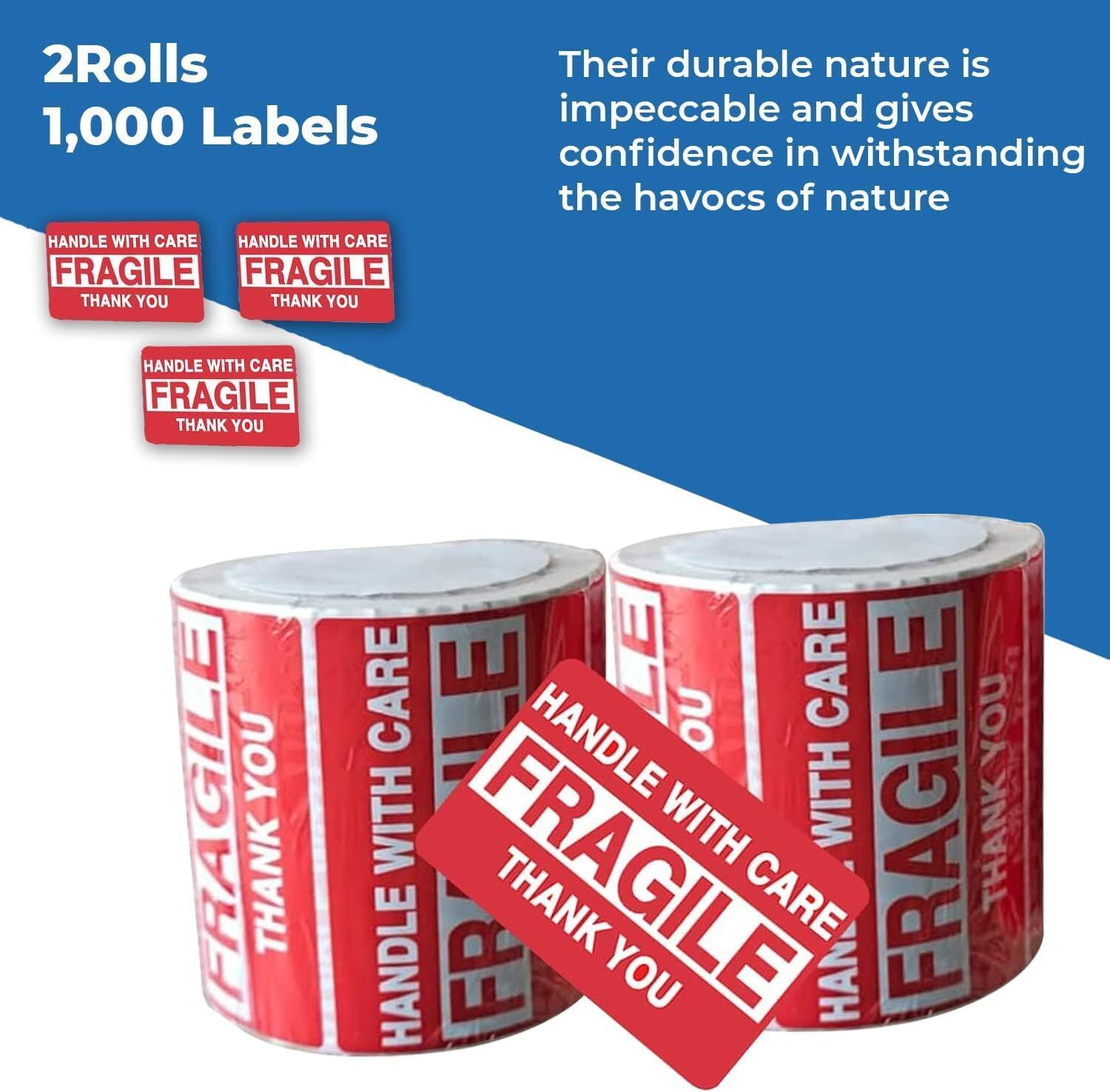 10000 Fragile Stickers 2×3 Handle with Care Thank You Mail Labels 500/Roll