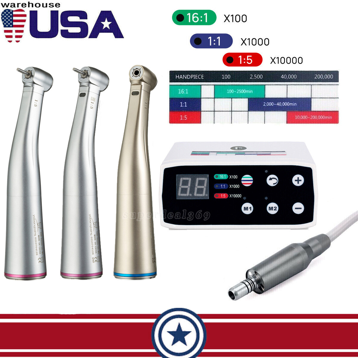 NSK Style Dental Brushless LED Electric Micro Motor/1:5 Increasing Handpiece