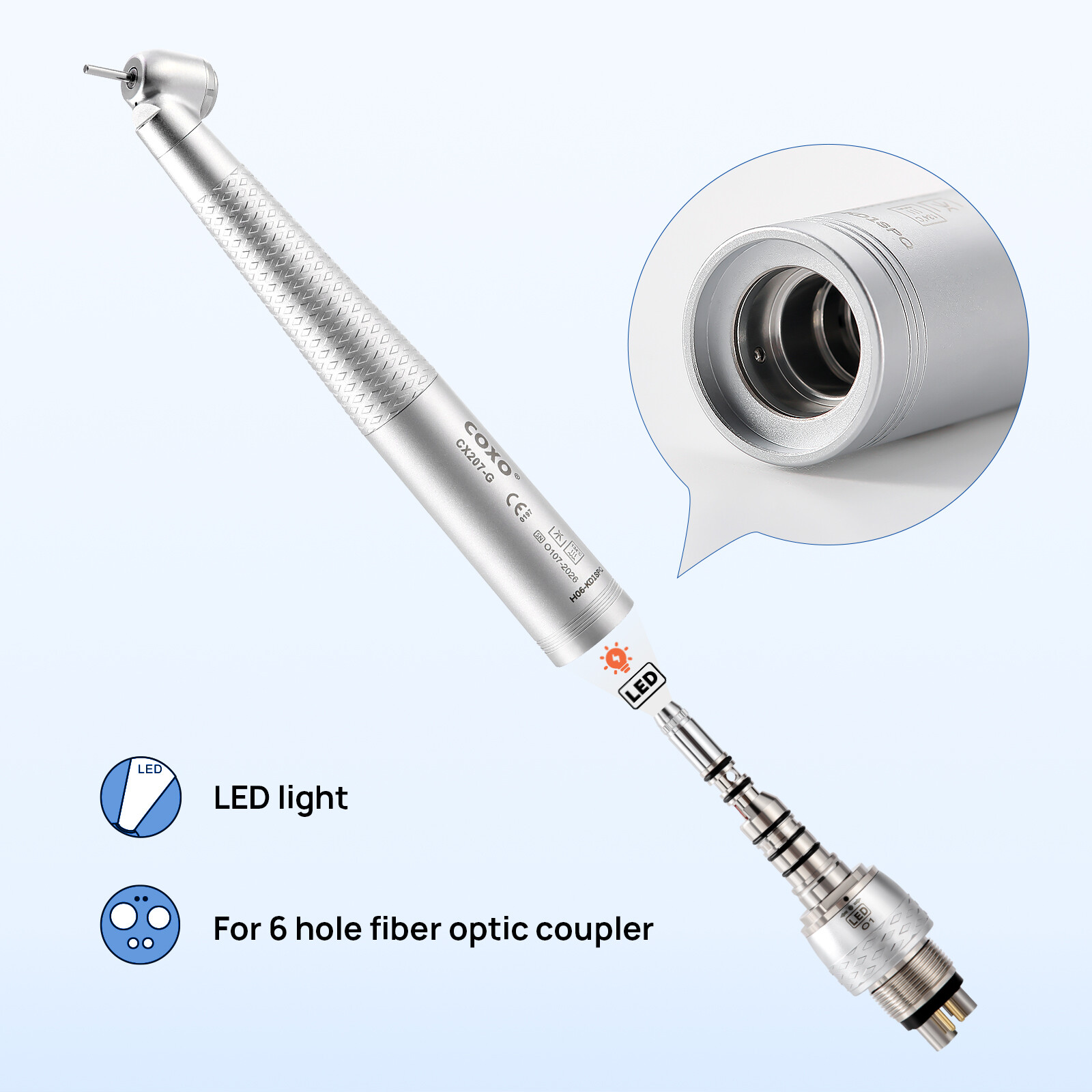 COXO Dental Surgical Handpiece 45° Angle Fit KaVo Fiber Optic 6 Hole Coupler