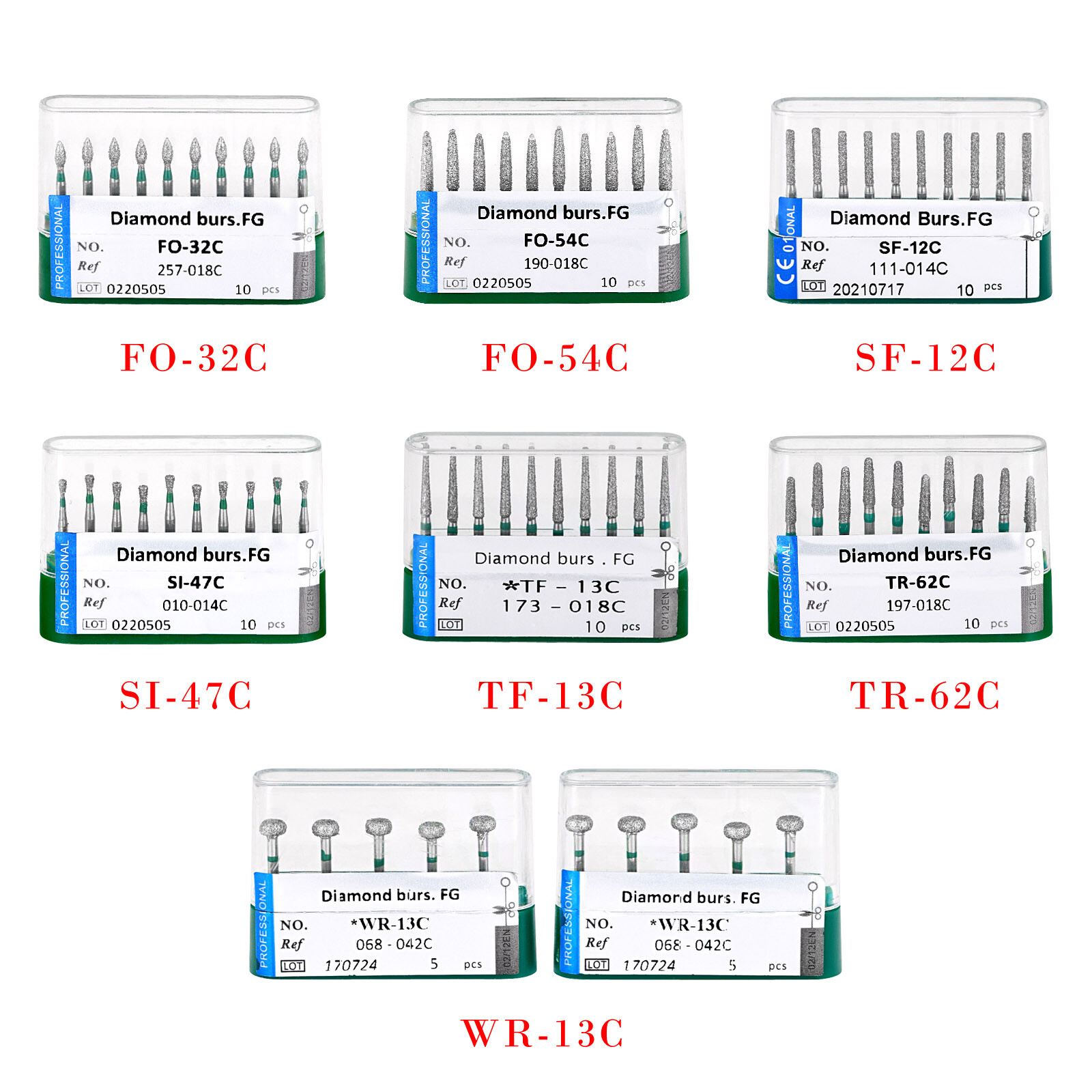 10Pcs/pack Dental Diamond Burs for High Speed Handpiece FG1.60mm Polishing Burs