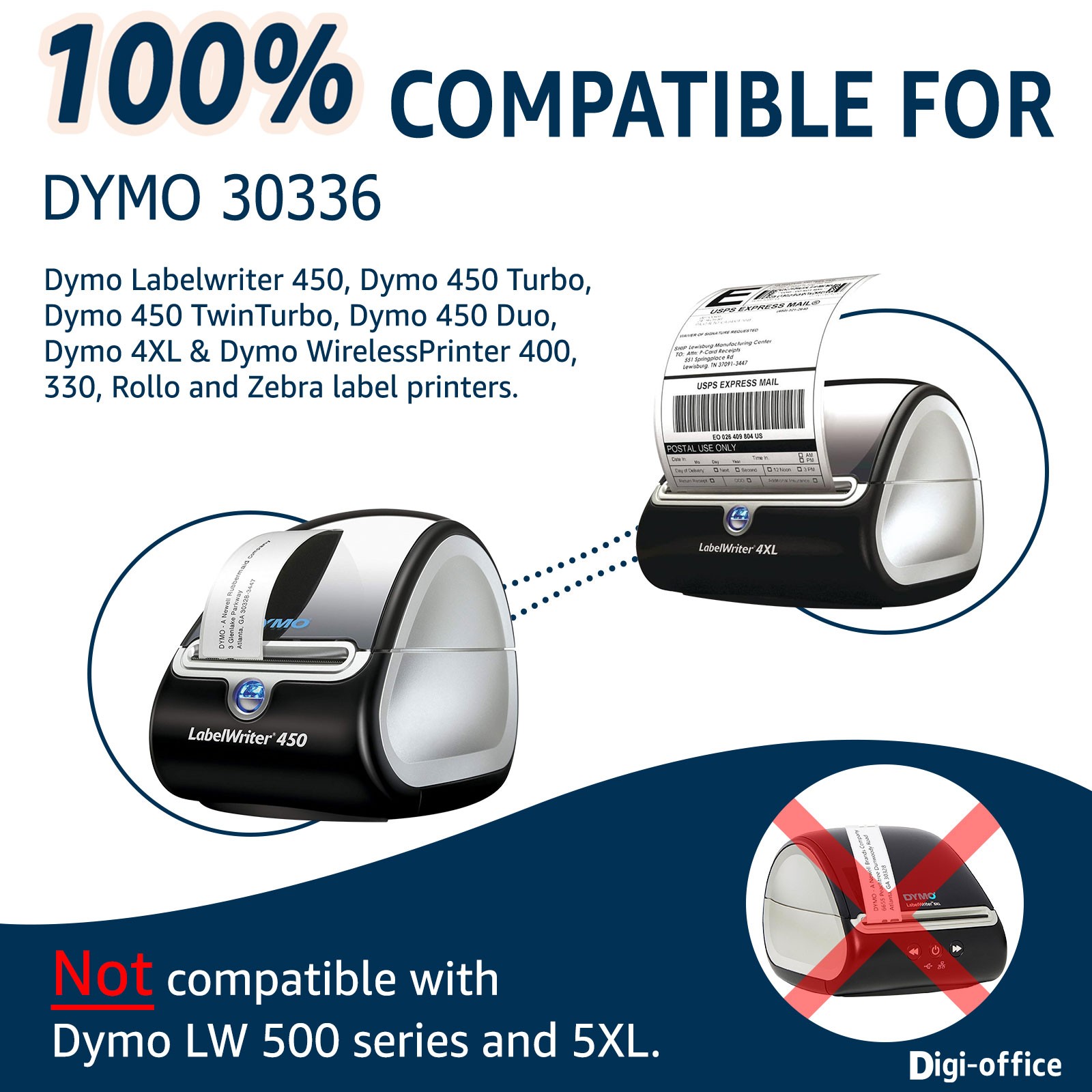 Multipurpose Labels Compatible For Dymo Labelwriter 30336 500/Roll 1” X 2 1/8”