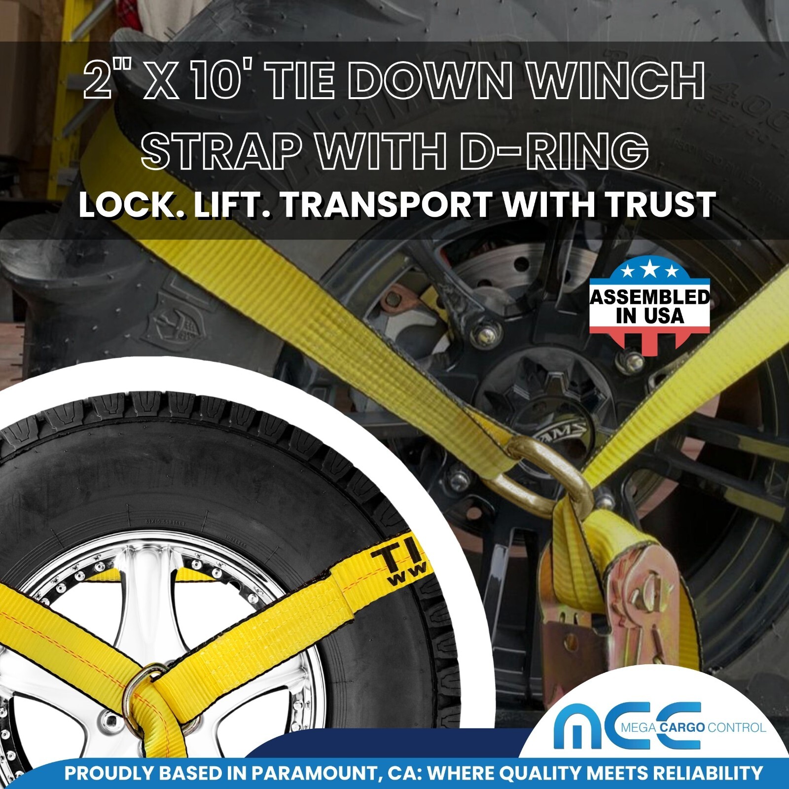 USA 2″ x 10′ Winch Lasso Strap D Ring Tow Truck Trailer Wheel-Lift Tire Harness