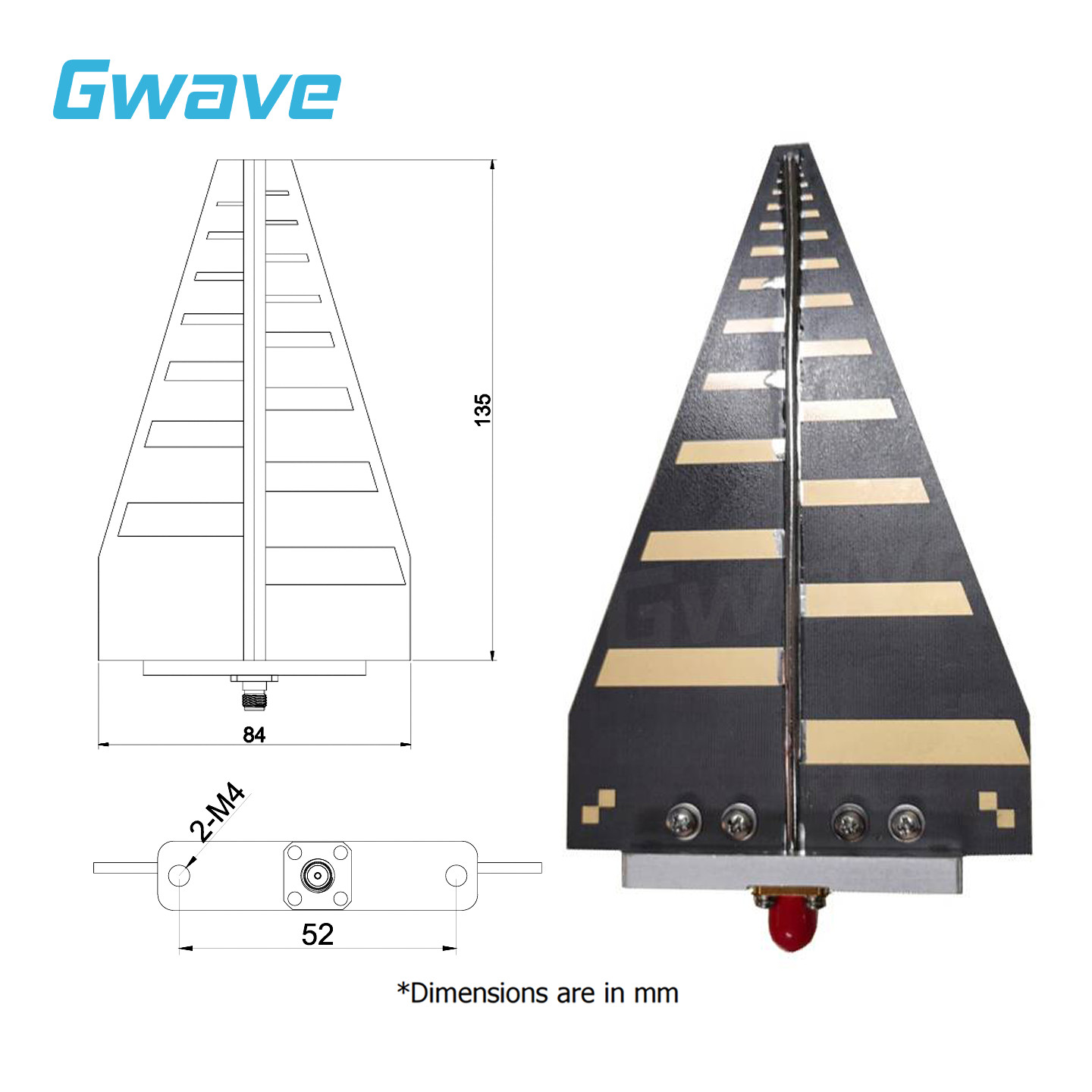 2 GHz to 18 GHz Ultra-Wide band 7 dBi Gain Log-periodic Antenna