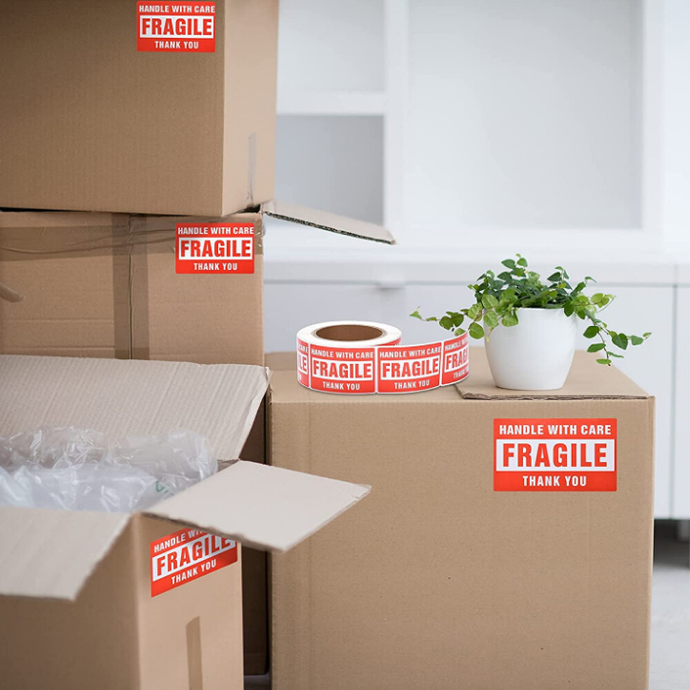 Fragile 3″x5″ Handle with Care Thank You Labels Stickers 500 Labels Per Roll USA