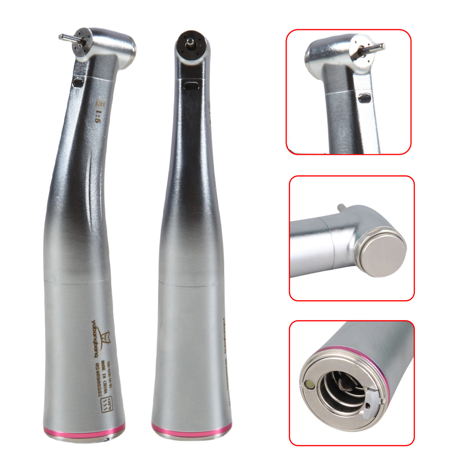 1-2Pcs Dental Optic 1:5 Increasing Contra Angle LED Handpiece for Electric Motor