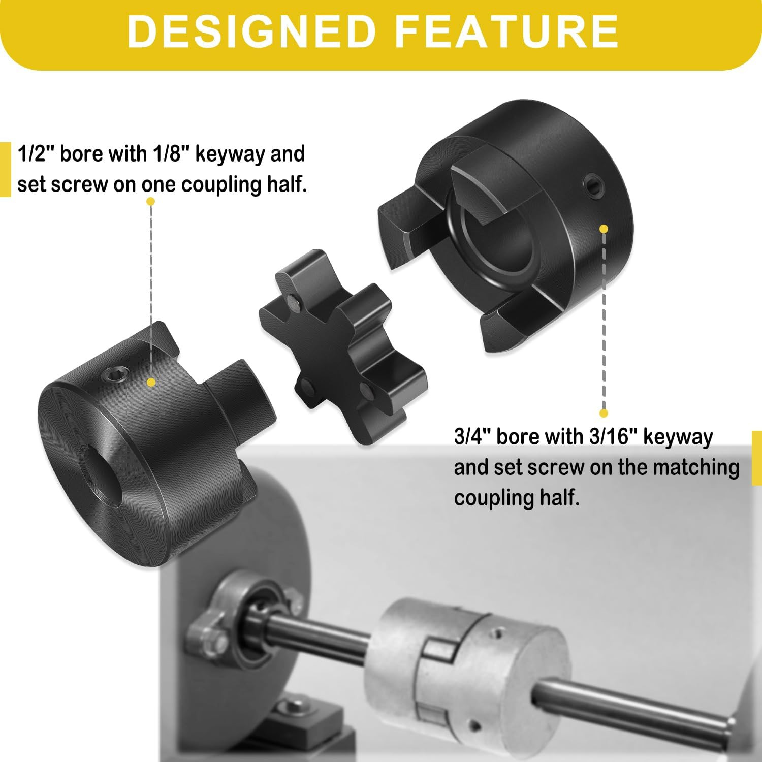 1/2″ to 3/4″ L075 L-Jaw Flexible Coupling Set Buna-N Spider Log Splitter Coupler