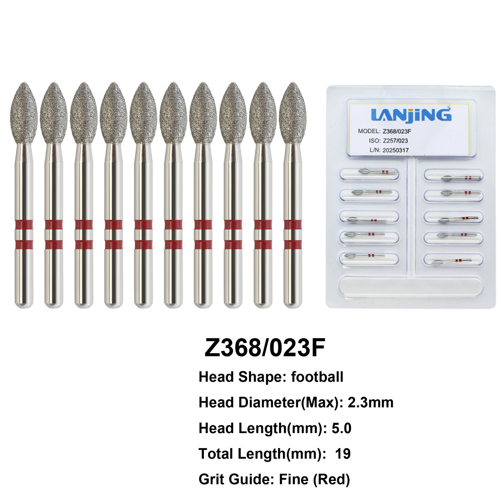Zirconia Cutting Burs Diamond Bur Football Fine Grit Z368/023F FG Friction Grip