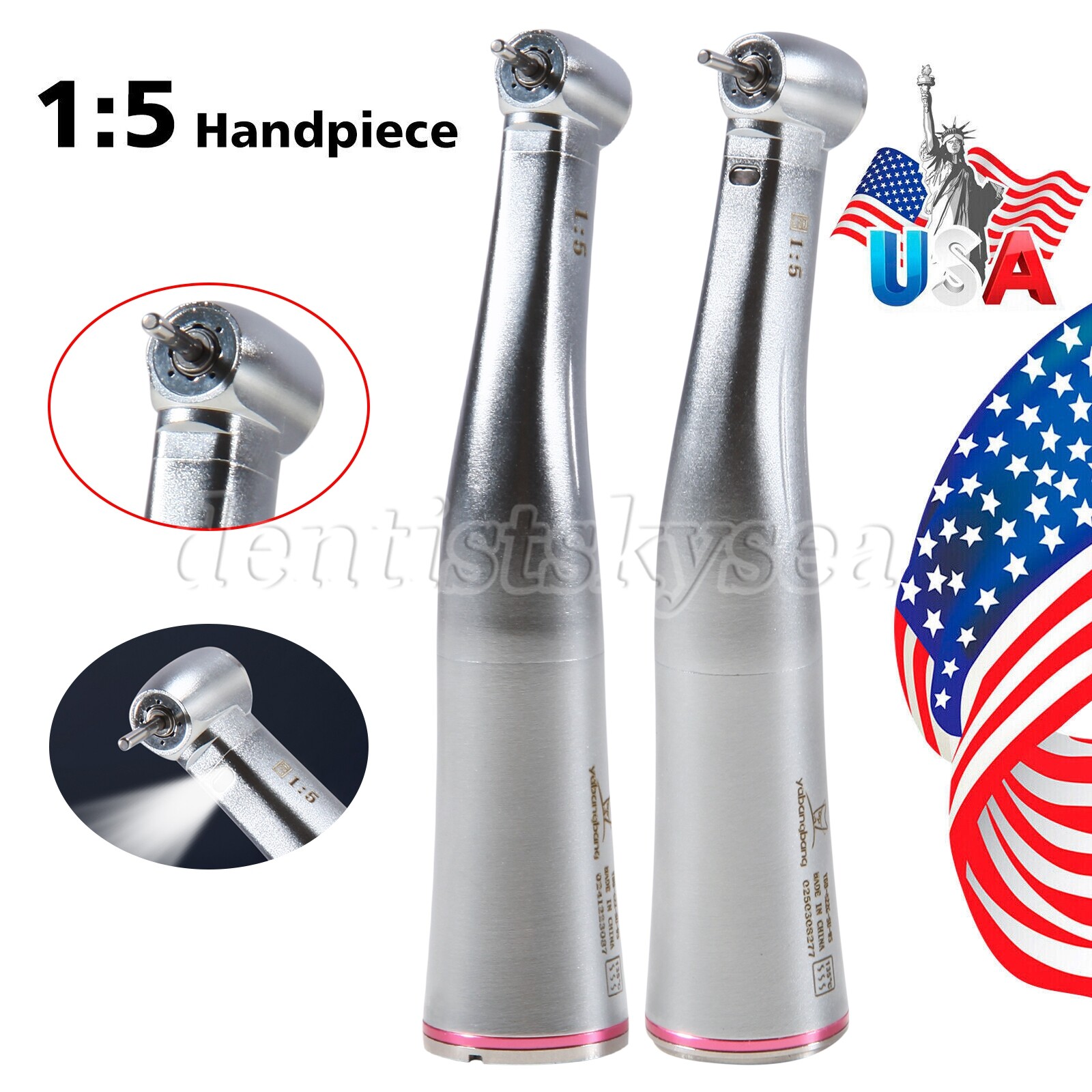Dental Fiber Optic/NO-LED Standard Head 1:5 Increasing Handpiece Contra Angle