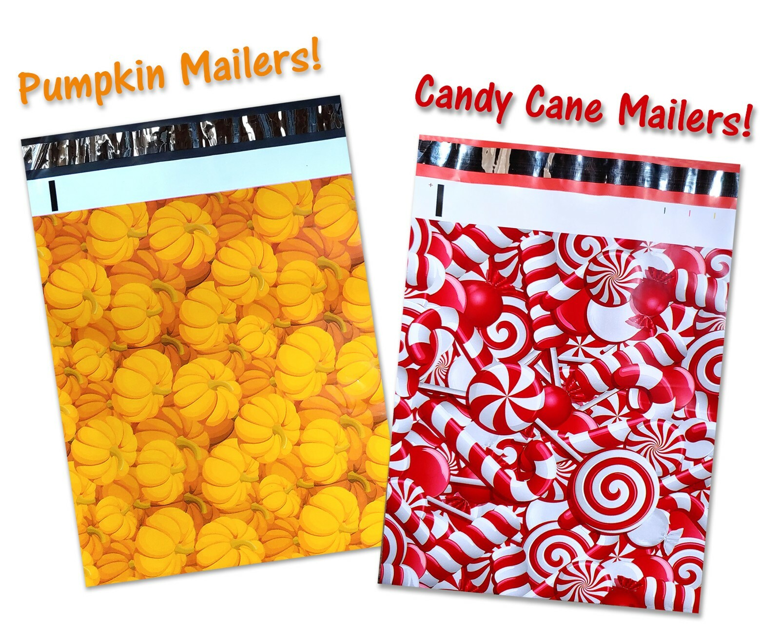 10×13″ Fall, Winter, Christmas Candy Cane, Pumpkin, Deer Poly Shipping Mailers