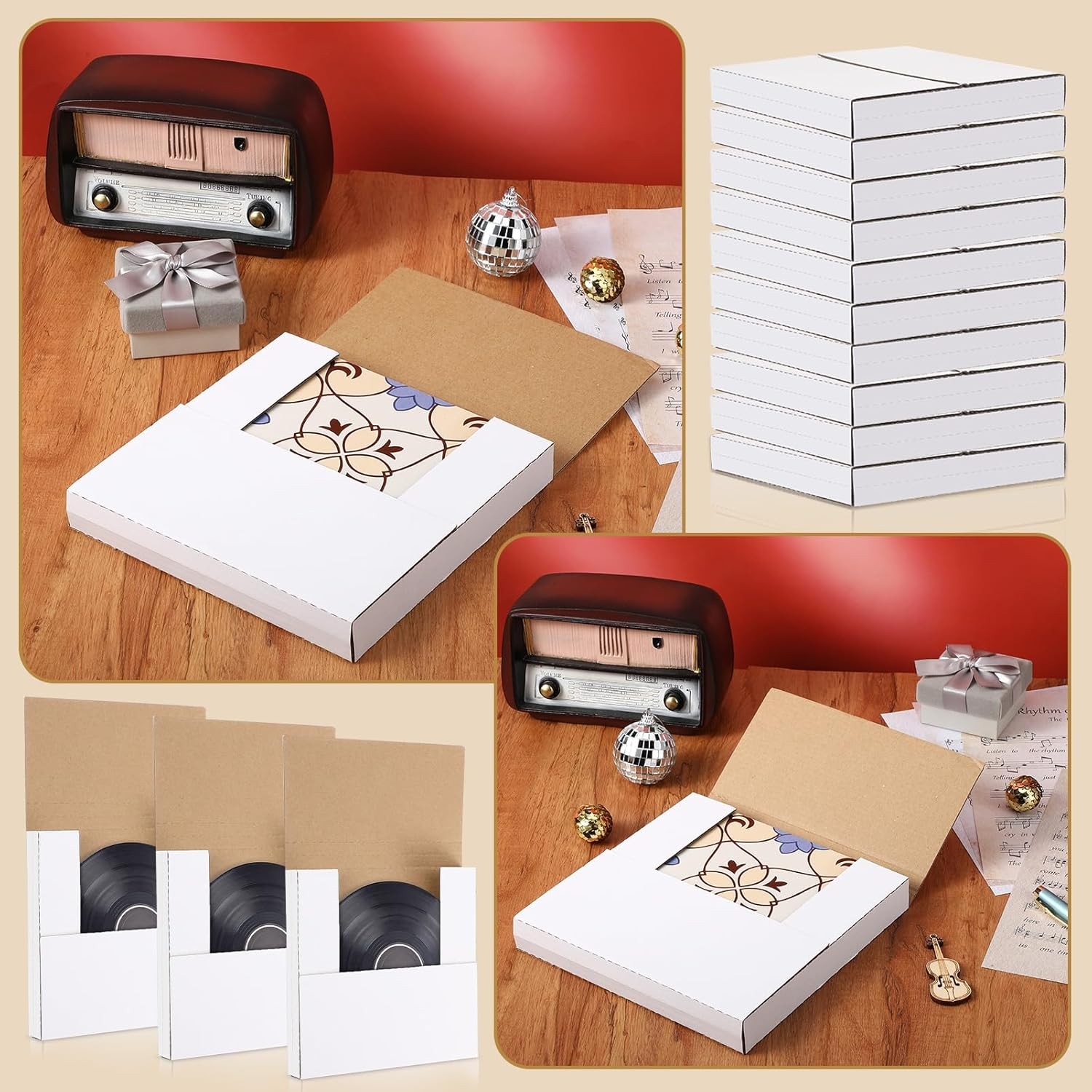 Fuutreo 100 Pack 7 Inch Vinyl Record Mailers Boxes 45 RPM Easy Fold LP White