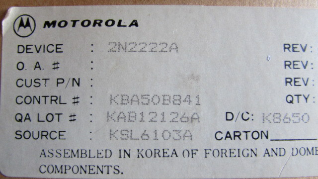 2N2222A Genuine Motorola TO-18 Transistor Factory Original NOS SHIPS USA 1 piece