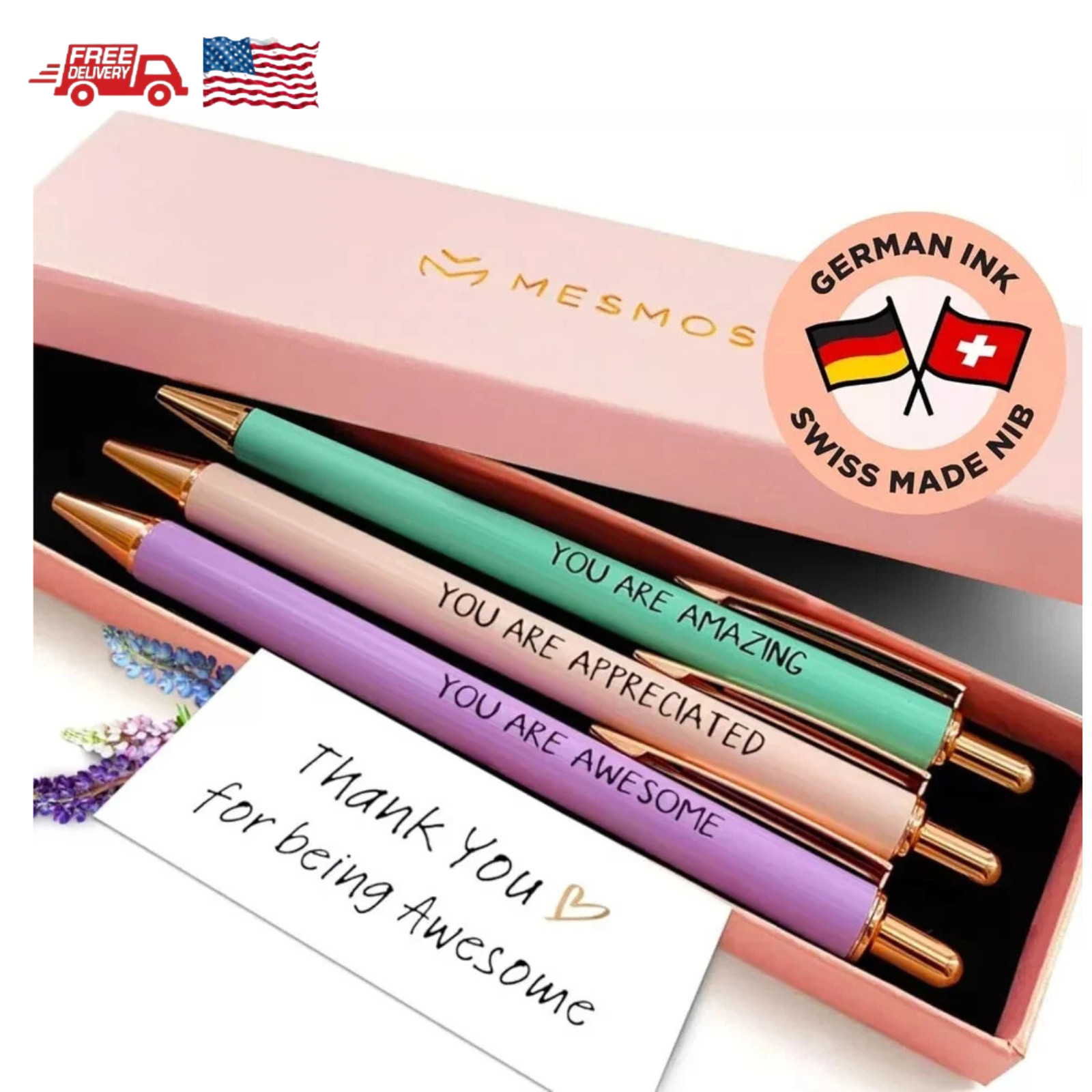 MESMOS 3PC FANCY PEN SET FOR WOMEN, THANK YOU GIFTS FOR WOMEN, TEACHER PENS