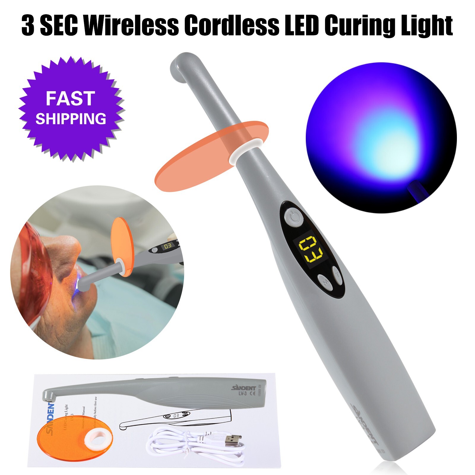 Dental Wireless Cordless iLed 3 Second LED Curing Light 3S Cure Lamp US plug SA