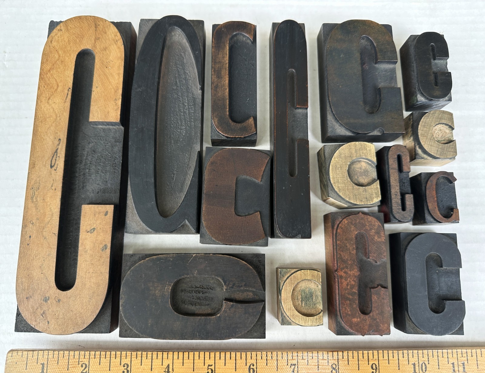 Vintage Letter C Letterpress Type Set Wood Print Blocks Lot of 15 Largest 8″