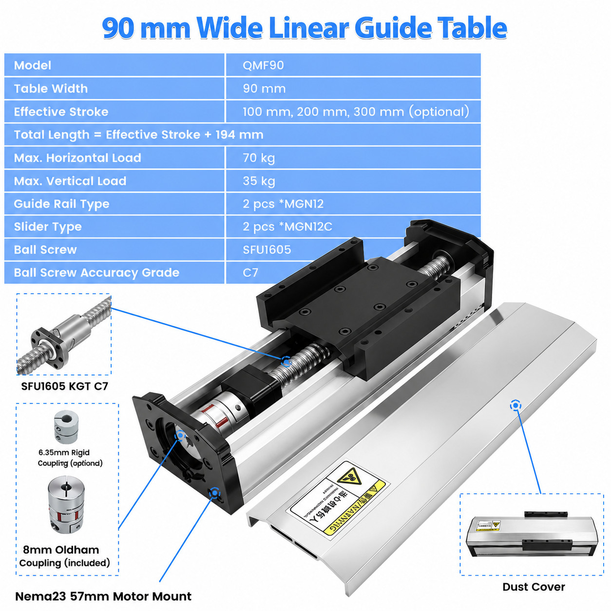 Nema23 Linear Rail Slide Table Motion System Motor Ball Screw Enclosed 70kg load